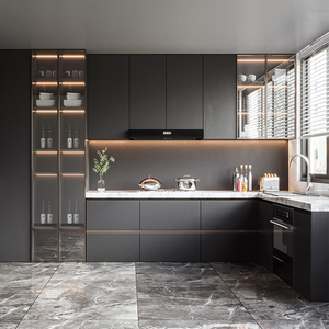 Meubles de <span class=keywords><strong>cuisine</strong></span> haut de gamme, neufs, sur mesure, pour petits appartements, modulaires, en mélamine ignifuge, avec combinaison de couleurs en bois. - Product Image 3