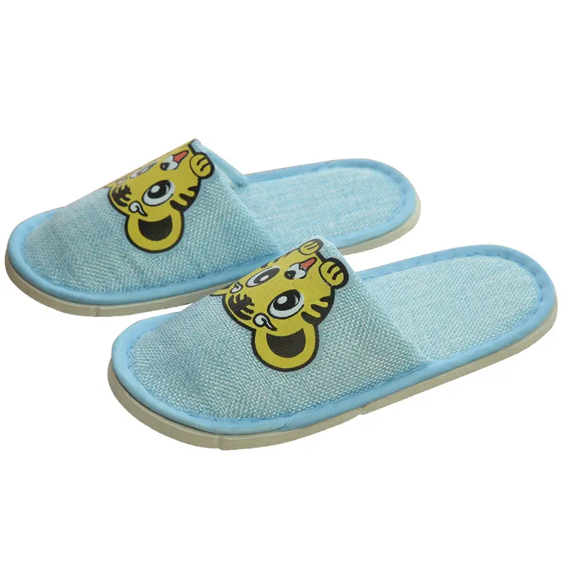 Customizable LOGO family travel star hotel cotton and linen children's slippers