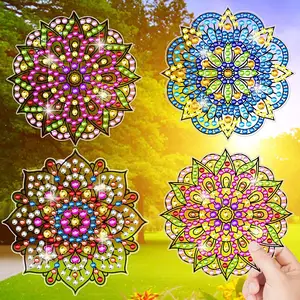 Suncatchers kim cương Bộ dụng cụ nghệ thuật, 3pcs Mandala mặt trời bắt đá quý lớn sơn kim cương cho trẻ em, tự làm cửa sổ bám đá quý Bộ dụng cụ nghệ thuật cho ki