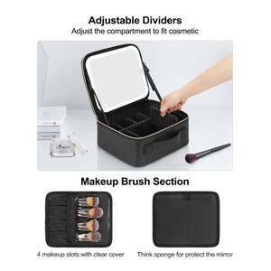 Trousse de maquillage avec miroir LED, trousse de maquillage de voyage pour femmes, <span class=keywords><strong>organiseur</strong></span> de cosmétiques, grandes trousses de maquillage avec séparateurs ajustables - Product Image 3