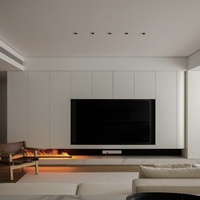Meuble TV en bois Tuzhi Casa pour salon moderne, avec unité murale dorée, meuble de cheminée et portes vitrées
