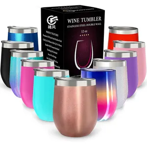 CHUFENG Factory Wholesale Customized 12oz wine glass stainless steel Insulated Reusable Egg Wine Tumbler Cup With Lid