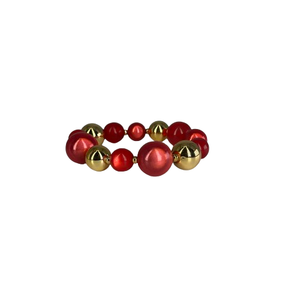 Fashion Beaded <b>Bracelet</b> 316L Stainless Steel PVD Gold Plating Sustainable Resistant <b>Red</b> And Gold Beads - Product Image 1
