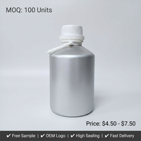 Bouteille en aluminium de qualité médicale de 2,6 L avec poignée, conteneur d'huile essentielle de 2600 ml, finition argent brossé