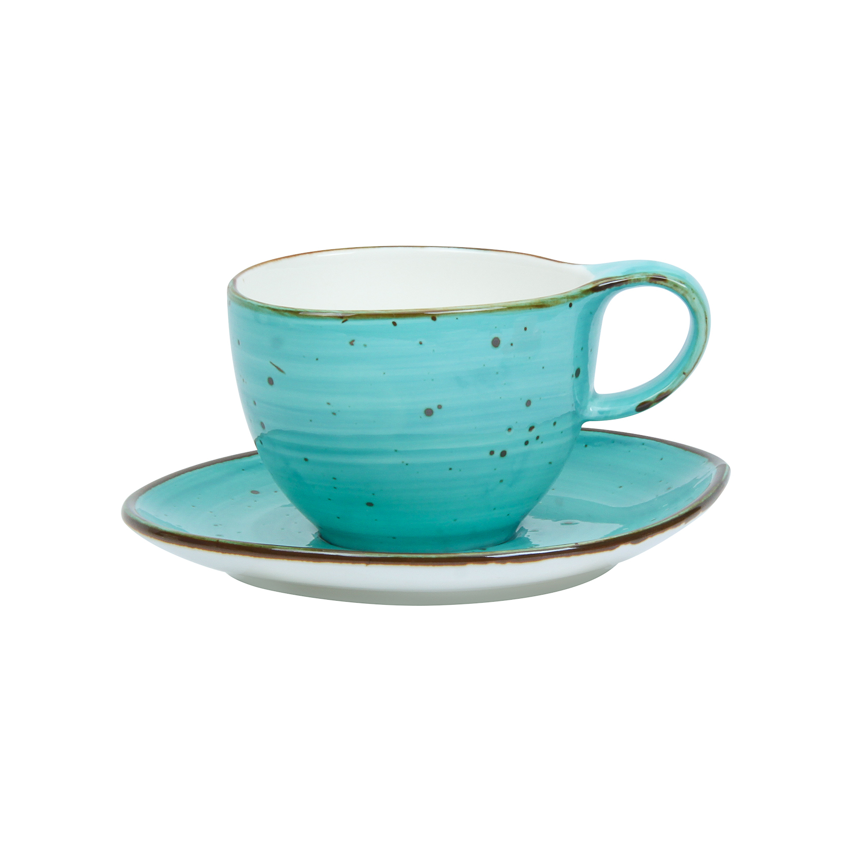 Tasses à Café Yundu Lot De 4 - Céramique Mate - 290 Ml - Avec Soucoupes - Bleu, Orange, Violet, Cramoisi