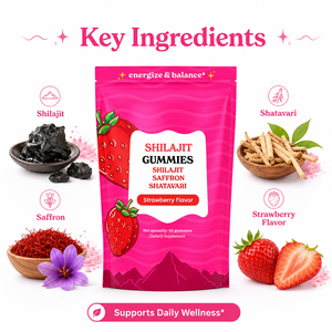 Gommose di Shilajit al Gusto Fragola con Estratto di Zafferano e Shatavari, Integratore Alimentare Naturale per il Supporto Quotidiano dell'Equilibrio Corporeo - Product Image 3