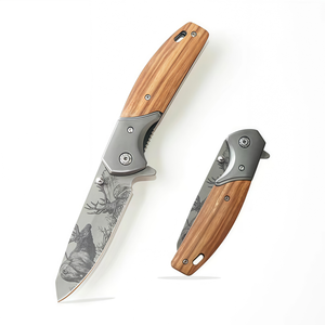 Cuchillo de Bolsillo Táctico de Supervivencia para Campamento y Aire Libre, con Hoja con Patrón de Alce Impreso en 3D y Mango de Madera de Olivo, Personalizado Hot <span class=keywords><strong>Sela</strong></span> - Product Image 1