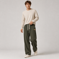 Pantalon large droit décontracté pour homme MENGTU en velours côtelé polyester/coton, taille mi-haute élastique avec cordon de serrage ajustable et patchs, idéal pour l'hiver
