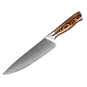 Damasco facas de cozinha de 8 ", facas de chef de cozinha, japonesas, vg10, 67 camadas, aço de carbono, com punho de madeira colorida, logo personalizado, caixa de presente, 8 polegadas