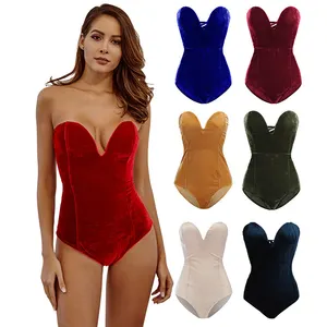 Kadın kadife seksi sutyen kadınlar için çok yönlü tulum off-omuz tek parça takım elbise Backless bandaj tulum iç çamaşırı Bodysuits