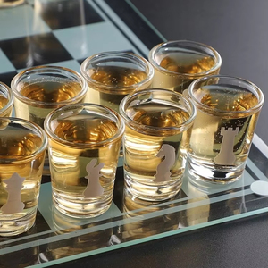 Hot Selling Quality Portable Eco-Friendly Chess <strong>Drinking</strong> Game Wine Crystal Glass Chess Set 35mm Chess <strong>Board</strong> for Party - Product Image 3