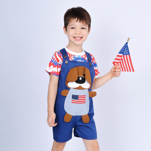 Conjunto de Pantalones Cortos sin Mangas para Bebés, con Bordado Patriótico de Cachorro, Cierre de Botones, Retardante de Llama, para el 4 de Julio, ODM OEM 100% - Product Image 1