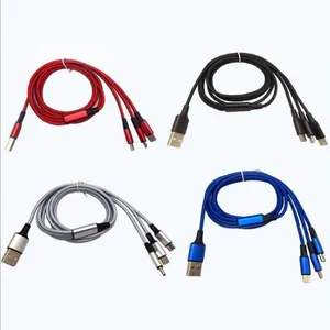 X319 3in1 Nylon Material Cable For Samsung Mobile Phone Laptop Computer Type C Fast Usb-c Data Cables Charging Cord Cable