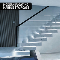 Offre Chaude : Escalier Droit Suspendu avec Marches en Marbre et Garde-Corps en Verre Sans Cadre avec Plaque de Base, Escalier Flottant en Marbre