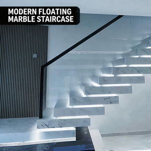 Offre Chaude : <span class=keywords><strong>Escalier</strong></span> Droit Suspendu avec Marches en Marbre et <span class=keywords><strong>Garde</strong></span>-<span class=keywords><strong>Corps</strong></span> en Verre Sans Cadre avec Plaque de Base, <span class=keywords><strong>Escalier</strong></span> <span class=keywords><strong>Flottant</strong></span> en Marbre - Product Image 4