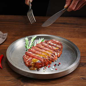 Assiette à dîner vintage en acier inoxydable Design <span class=keywords><strong>ancien</strong></span> classique Plats de service pour les fêtes pour plateau à gâteau rond Western Steak - Product Image 6
