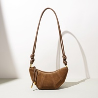 Sac bandoulière rétro haut de gamme en cuir véritable mat avec fermeture éclair, modèle dumpling, nouvelle tendance 2027, personnalisable ODM/OEM