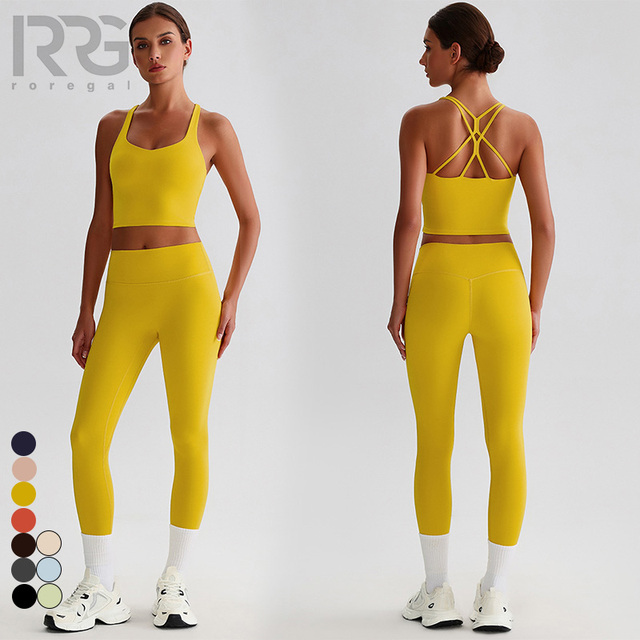 Roregal Recycled Polyester Brushed Fabric Elastic Sports Bra Fitness Suit Running Training Quick Drying Yoga Set