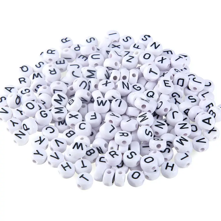 7mm DIY Black White Acrylic Alphabet Letter Column Shape Beads for Jewelry Making Bracelets Necklaces Key Chains