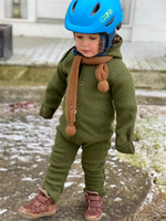 Combinaison bébé en laine mérinos bio, coudre sur mesure, avec capuche, pour l'hiver, avec poignets pliables, en polaire
