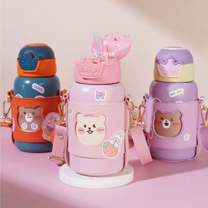 New Arrival 500ml Children's Stainless Steel <b>Thermos</b> Cup with Straw Pink Purple Blue Yellow 316 Water <b>Bottle</b> Strap for Camping - Product Image 5