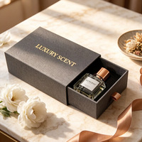 Caja de Regalo para Perfume Estilo Cajón Negro con Impresión en Dorado, Caja de Empaque para Perfume, Presentación de Regalo Cosmético