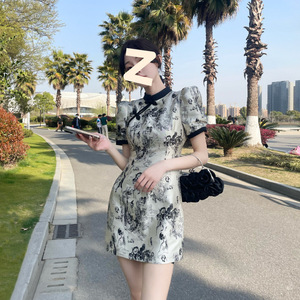 Summer New Chinese Retro High-end Slimming Dress for Women Short Sleeves Floral Print Casual Cheongsam - Product Image 3