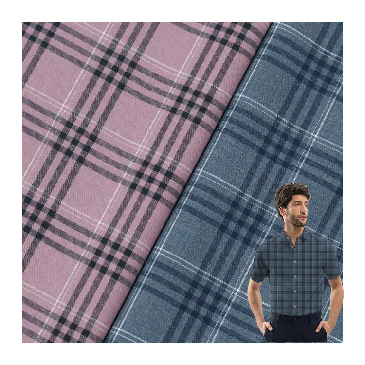Wrinkle Resistant Eco Friendly Material Bamboo Polyester Plain Yam Dyed Checks Shirt Fabric