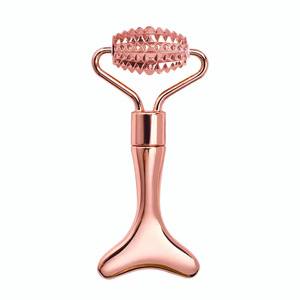 Rodillo Facial de Oro Rosa con Púas Metálicas para Masaje Facial, Venta al por Mayor con Logotipo Personalizado, Herramientas de Belleza para el Cuidado de la Piel - Product Image 1