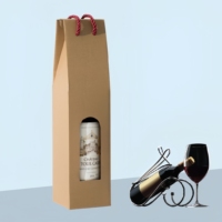 Boîte cadeau pour vin en carton ondulé réutilisable avec fenêtre transparente, boîte pour une seule bouteille avec poignée en corde, porte-vin en papier kraft écologique