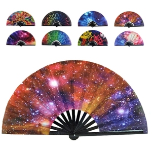 Éventail pliable holographique de 33 cm en tissu nylon, grand éventail réfléchissant en bambou pour festivals, fêtes et spectacles, artisanat en bambou fait main - Product Image 6