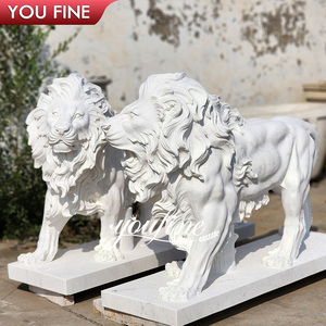 Paire de Lion <span class=keywords><strong>en</strong></span> <span class=keywords><strong>pierre</strong></span> sculptée avec <span class=keywords><strong>statue</strong></span> <span class=keywords><strong>en</strong></span> marbre Sculpture pour entrée - Product Image 3