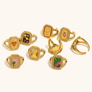 Dingran Kleurrijke Emaille <span class=keywords><strong>Tarot</strong></span> Zegelringen Set Mode Zirkoon Sieraden 18K Vergulde Roestvrijstalen Ringen - Product Image 6