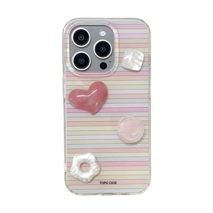 เคสโทรศัพท์ลายทางสีสันสดใส ประดับหัวใจ 3 มิติ ดอกไม้ และอัญมณี สำหรับ iPhone 17 Pro Max 16 15 14 สำหรับผู้หญิง - Product Image 5