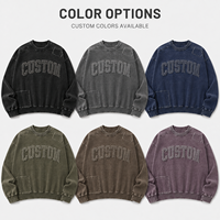 Sweat-shirt personnalisé unisexe pour homme, effet délavé, avec logo sur le dos, patchs, style streetwear, couleur douce, grandes lettres, col.