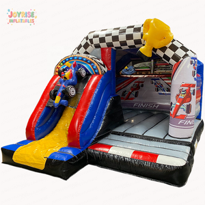 Château gonflable sur le thème des sports de course avec décor de voiture - Toboggan gonflable pour enfants pour fêtes en plein air et événements de carnaval - Product Image 1