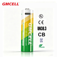 حزمة من بطاريتي أيون الليثيوم 2500mWh USB بطارية من النوع C قابلة لإعادة الشحن AA