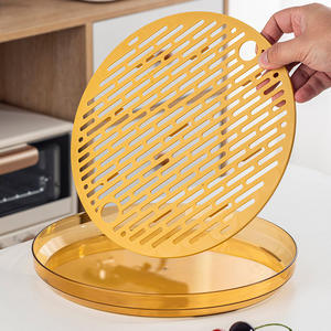 Plateau à thé rond pour service à thé Kung Fu, diamètre 28 cm, avec égouttoir, passe au lave-vaisselle, design moderne, usage domestique - Product Image 2