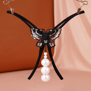 Ding Zhi Mei Culotte string sexy grande taille avec insert perlé, sous-vêtement respirant pour stimulation adulte, été 2024 - Product Image 1