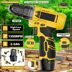 12V Cordless Drill Set Screwdriver Variable Speed <b>Power</b> <b>Tool</b> Accessories Drilling 25mm Battery Local US Warehouse CD-12HP-2 12V - Product Image 5