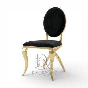 Chaise de réception de mariage ronde noire avec dossier doré en acier inoxydable et revêtement noir pour salles de banquet – Vente en gros de sièges - Product Image 1