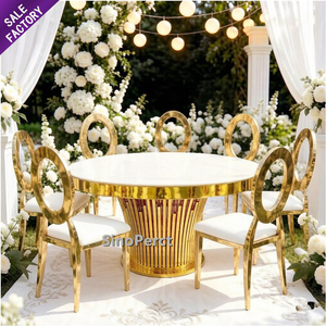 Table de banquet personnalisée pour hôtel, mariage, événement, en verre miroir et acier inoxydable, table à manger dorée, location de table de mariage - Product Image 1