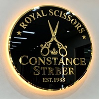 Nouveau logo en acrylique illuminé en 3D avec miroir doré, personnalisé pour salon de coiffure, décoration murale, enseigne noire brillante avec halo lumineux