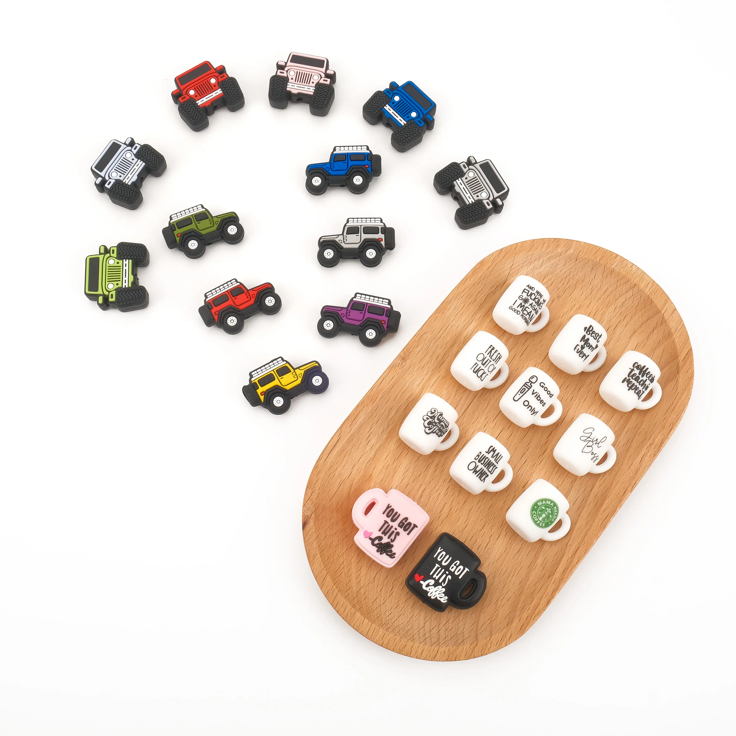 Groothandel Custom Diy Sieraden Kauwen Baby Cup Auto Jeep Vorm Focale Bedels Accessoires Siliconen Kralen Voor Kralen Pen Maken
