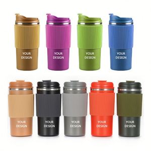 Custom Logo Double Wall Stainless Steel Coffee Travel <b>Mug</b> with Anti-slip Silicone Sleeve Vacuum <b>Insulated</b> Tumbler Flip Lid - Product Image 1