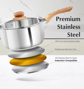 Ensemble de casseroles antiadhésives de luxe haut de gamme en acier inoxydable pour la cuisine à domicile, avec couvercles en verre amovibles, casseroles modernes pour cuisinière à gaz - Product Image 5