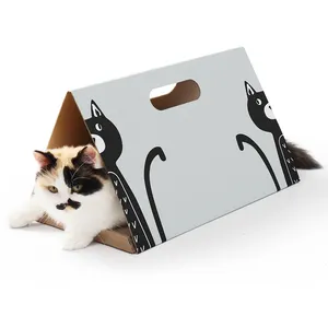 Kapalı kediler için büyük karton kedi evi, eğlenceli ve sevimli kedi Scratcher evi, sağlam kedi Playhouse