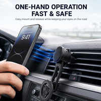 Support de téléphone magnétique pour voiture à bras creux extensible, fixation à ventouse, système de verrouillage à 3 branches, hauteur réglable, rotation à 360°, compatible