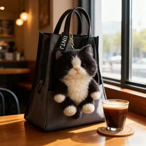 Niedlicher Plüsch-Katzen-Schlüsselanhänger, Nachbildung einer schwarzen Katze, Stofftier, Werbegeschenk, Spielzeug für Mädchen - Product Image 5