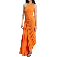 Vente en Gros de Robe de Bal Vintage Rouge Chaude Eté Chic Solide Asymétrique Évider Robe Plissée Vêtements pour Femmes